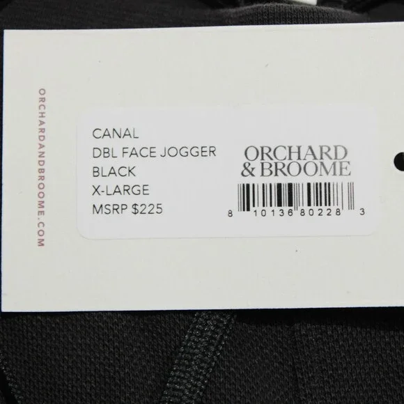 Orchard & Broome NWT Canal Joggers / Sweatpants Size XL Black Cotton Blend
